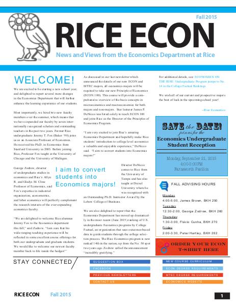 Rice Economics Fall 2015 Newsletter