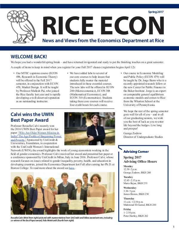 Rice Economics Spring 2017 Newsletter