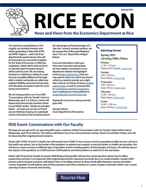Rice Economics Spring 2021 Newsletter