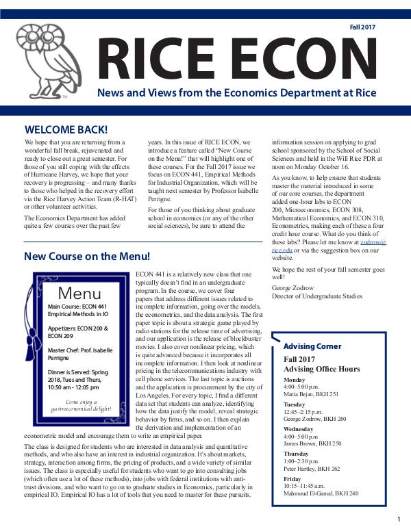 Rice Economics Fall 2017 Newsletter