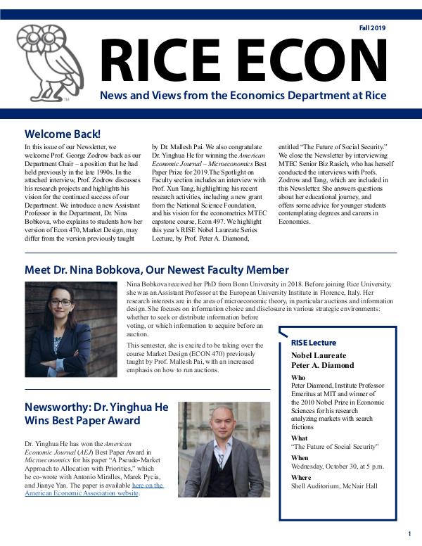 Rice Economics Fall 2019 Newsletter