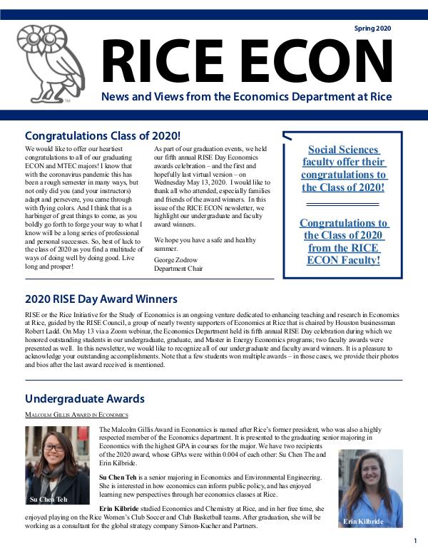 Rice Economics Spring 2020 Newsletter
