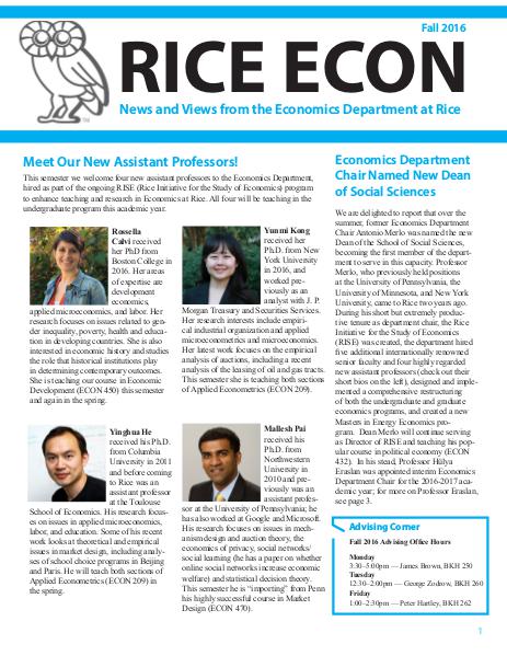 Rice Economics Fall 2016 Newsletter