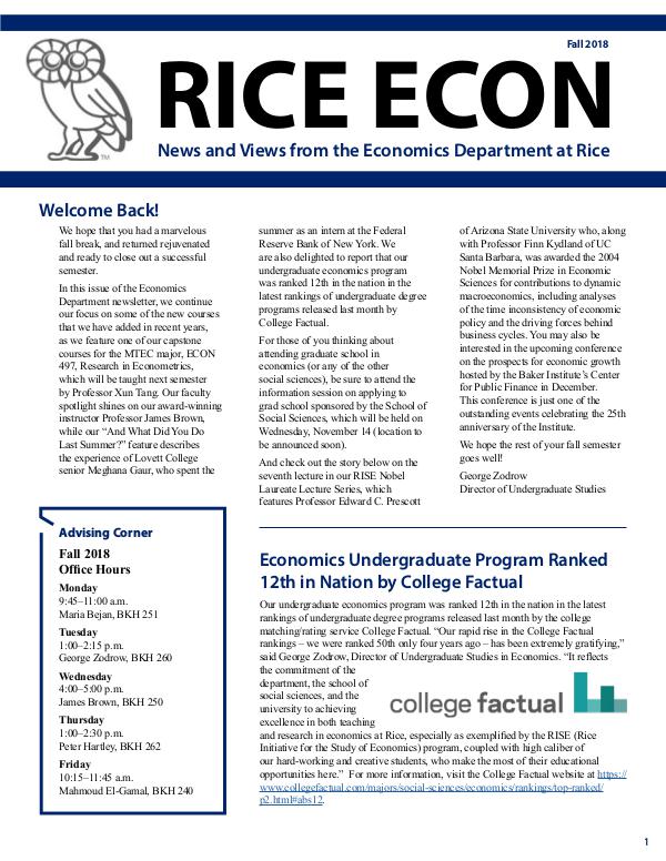 Rice Economics Fall 2018 Newsletter