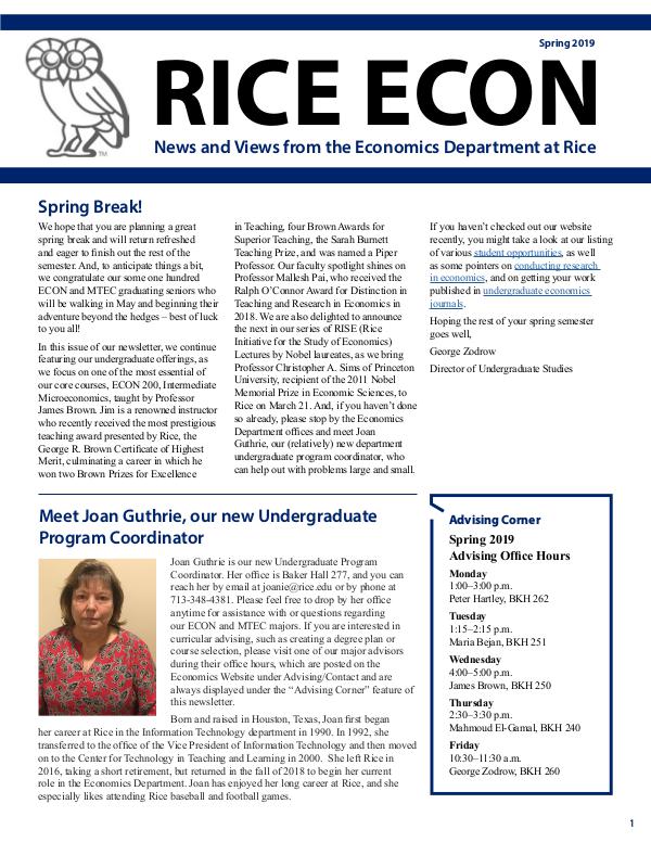 Rice Economics Spring 2019 Newsletter