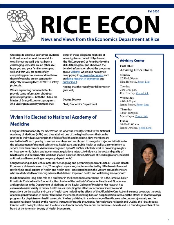 Rice Economics Fall 2020 Newsletter