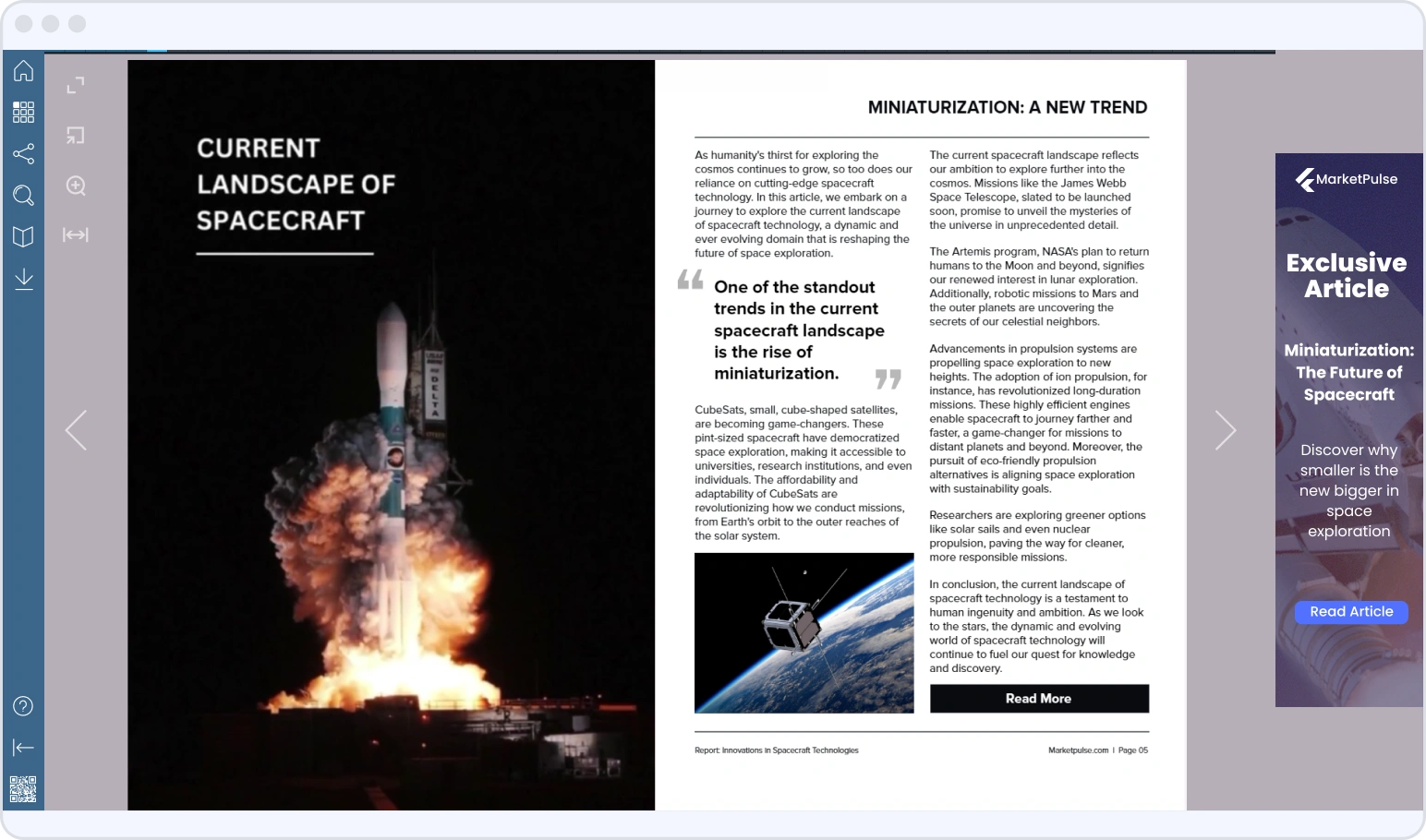 Sticky navigation banner beside a digital magazine article, linking readers straight to a featured article
